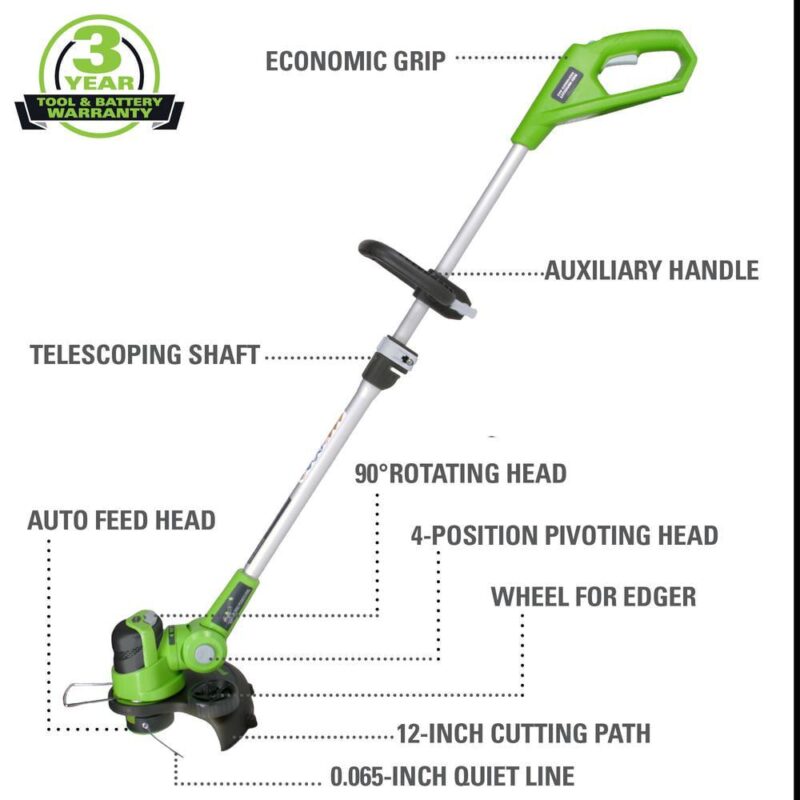 Greenworks 24V 12  Cordless String Trimmer/Edger with 2.0 Ah USB Battery and Charger 2117902AZVT - Image 2