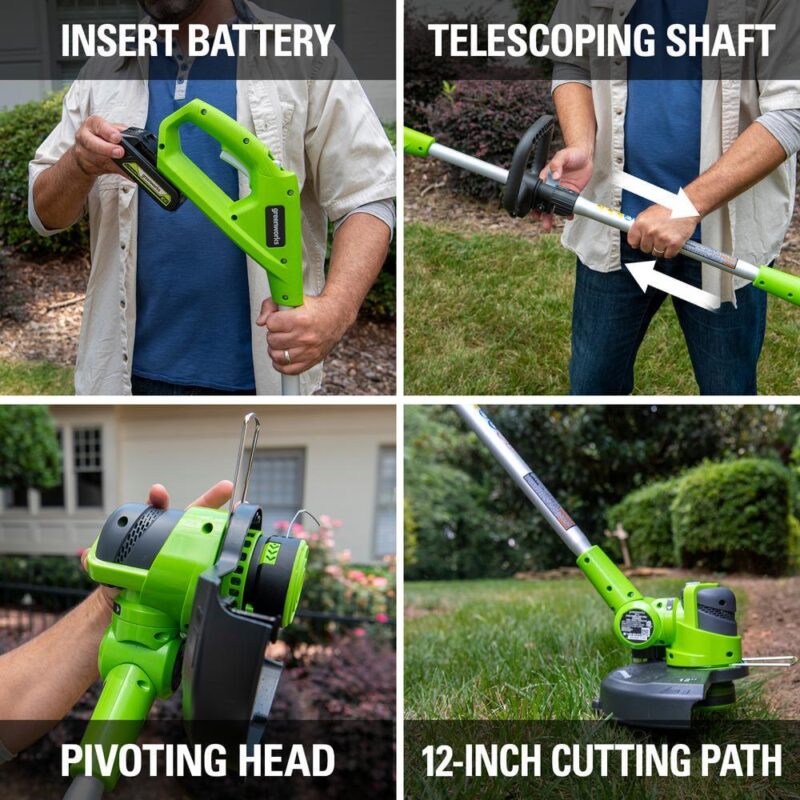 Greenworks 24V 12  Cordless String Trimmer/Edger with 2.0 Ah USB Battery and Charger 2117902AZVT - Image 6