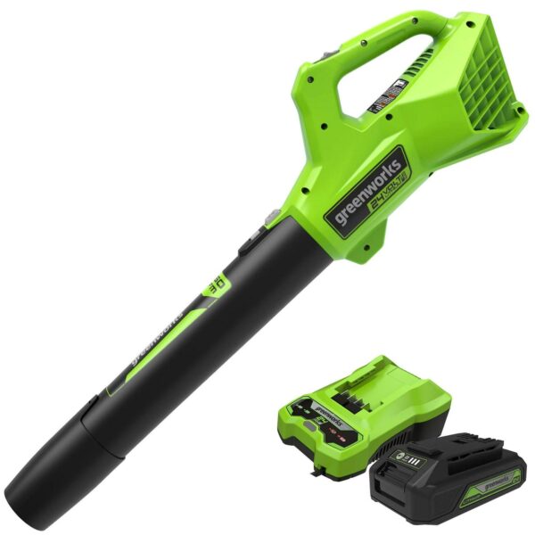 Greenworks 24V Cordless Axial Blower (90 Mph / 320 Cfm) with 2Ah USB Battery and Charger 2415702