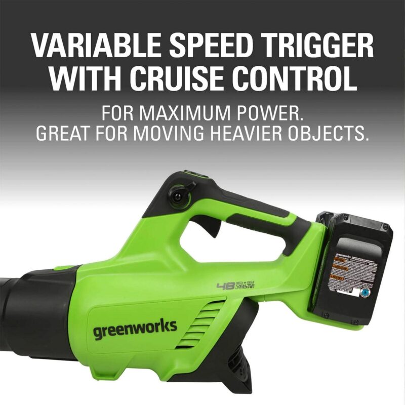 Greenworks 48V Brushless 515a CFM 125MPH Leaf Blower + 2 (24V) 2.0Ah Batteries and 4A Dual Port Charger - Image 6