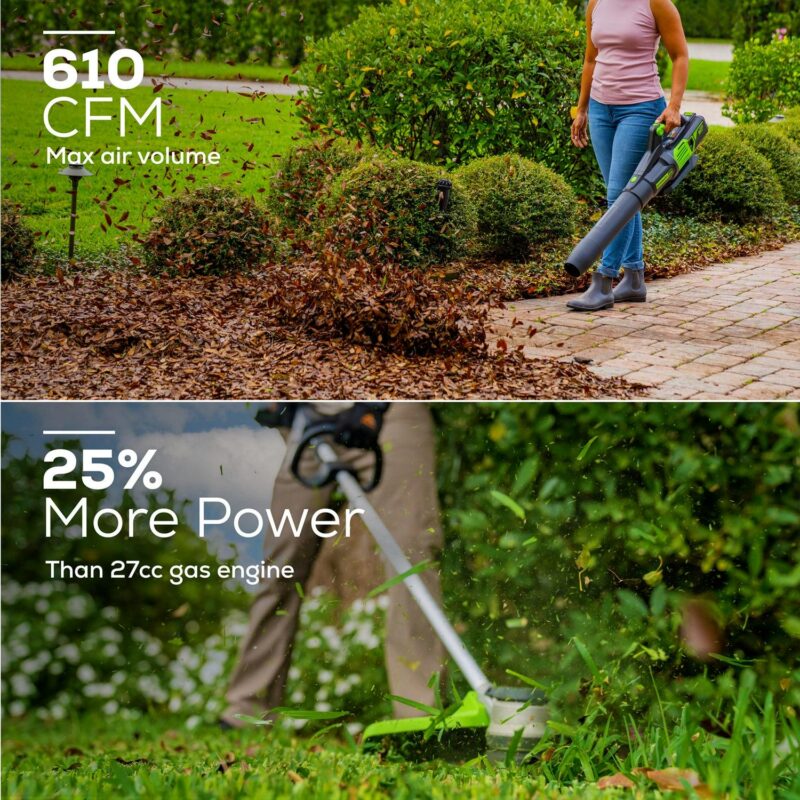 Greenworks 60V 16  Brushless String Trimmer, 610 CFM Leaf Blower Combo Kit, 2.5Ah Battery and Charger - Image 5