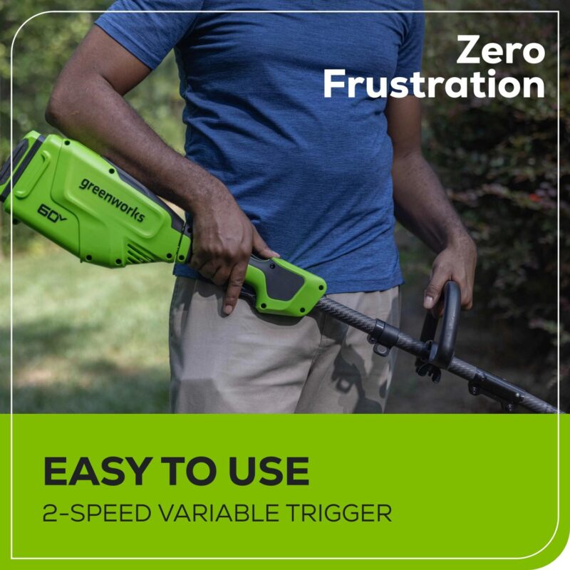 Greenworks 60V 16  Front Mount Carbon Fiber String Trimmer, 750 CFM at 180 mph Blower Kit + 2.5Ah Battery and 3A Charger - Image 6