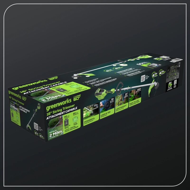 Greenworks 60V 16  Top Mount String Trimmer with (1) 4.0 Ah Battery and 3 Amp Charger 2134202 - Image 3