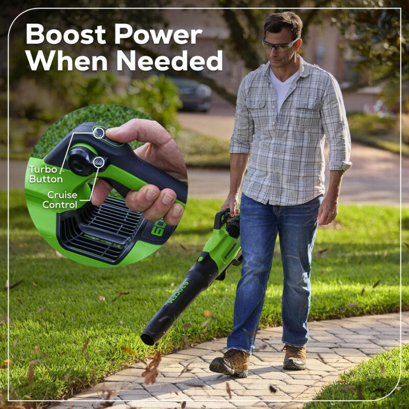 Greenworks 60V 630 CFM 170 MPH Leaf Blower with 2.5 Ah Battery and 3 Amp Charger 2429902 - Image 8