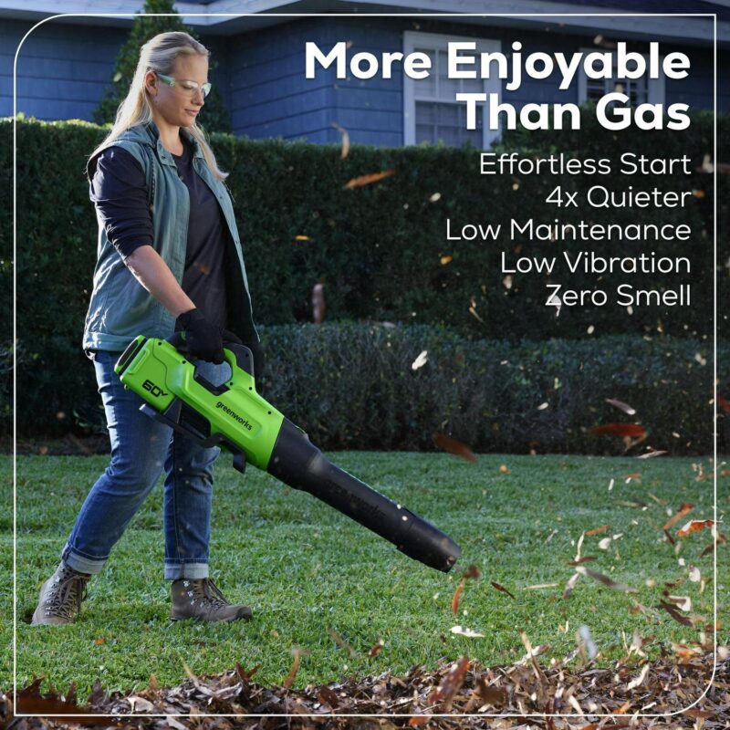 Greenworks 60V 630 CFM 170 MPH Leaf Blower with 2.5 Ah Battery and 3 Amp Charger 2429902 - Image 10