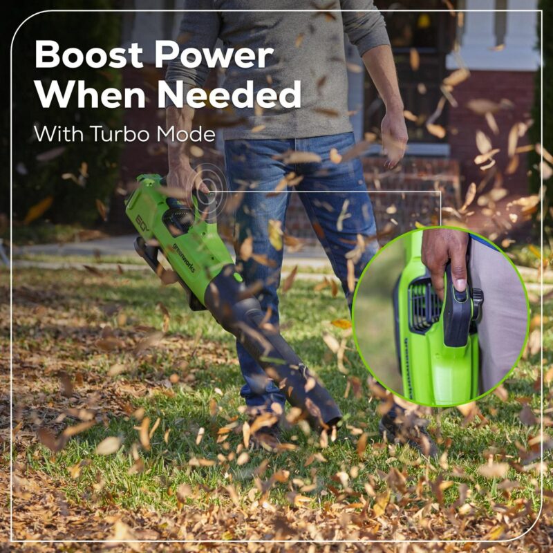 Greenworks 60V 750 CFM 170 MPH Leaf Blower with 4.0 AH HC Battery and 6 Amp Charger 2429802 - Image 8
