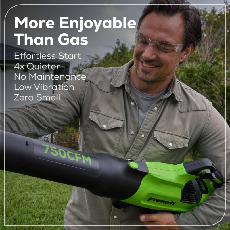 Greenworks 60V 750 CFM 170 MPH Leaf Blower with 4.0 AH HC Battery and 6 Amp Charger 2429802 - Image 10
