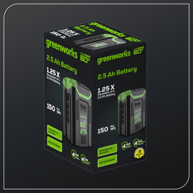 Greenworks 60 Volt 2.5Ah Battery 1807202 - Image 3