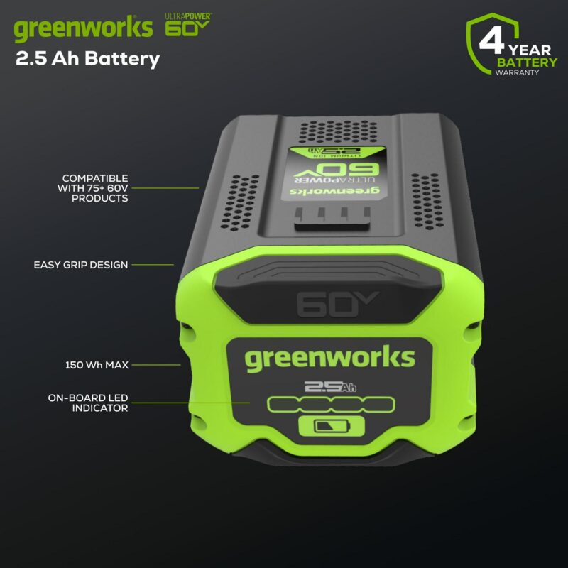 Greenworks 60 Volt 2.5Ah Battery 1807202 - Image 2