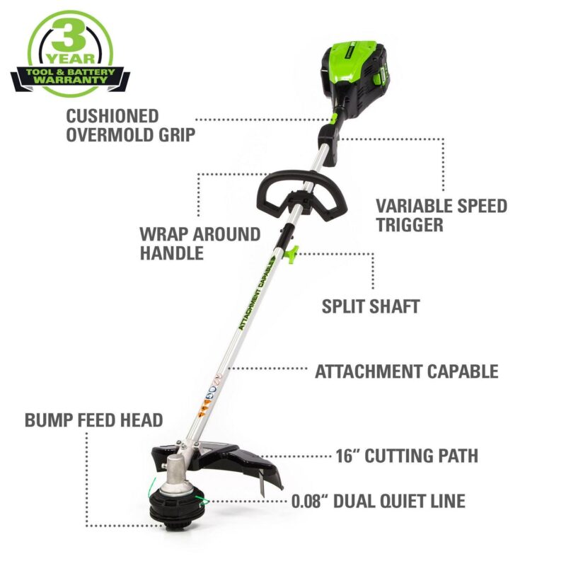 Greenworks 80V 16  Brushless Attachment Capable String Trimmer with 2.0 Ah Battery and Charger 2101102 - Image 2