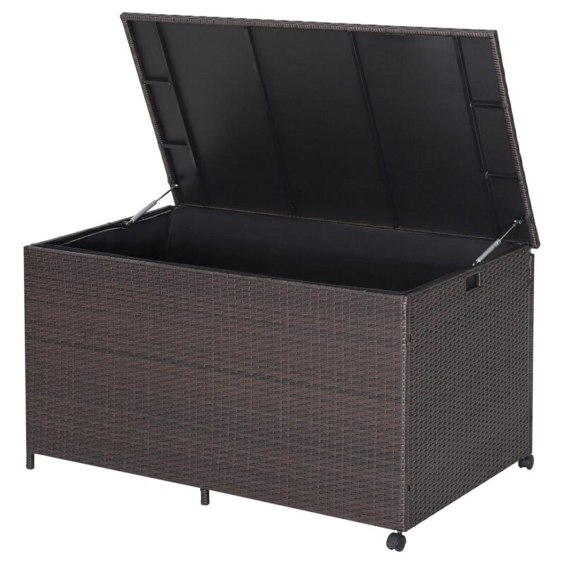 Gymax 133 Gallon Outdoor PE Wicker Storage Box Mix Brown Rattan Deck w/ Waterproof Liner - Image 10