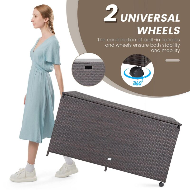Gymax 133 Gallon Outdoor PE Wicker Storage Box Mix Brown Rattan Deck w/ Waterproof Liner - Image 6