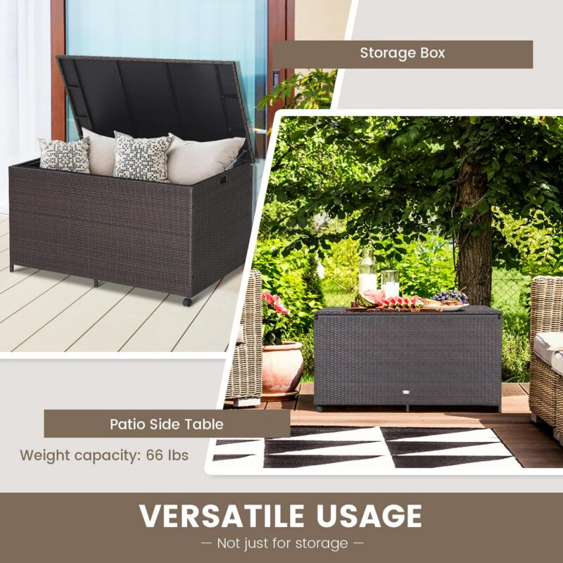 Gymax 133 Gallon Outdoor PE Wicker Storage Box Mix Brown Rattan Deck w/ Waterproof Liner - Image 7