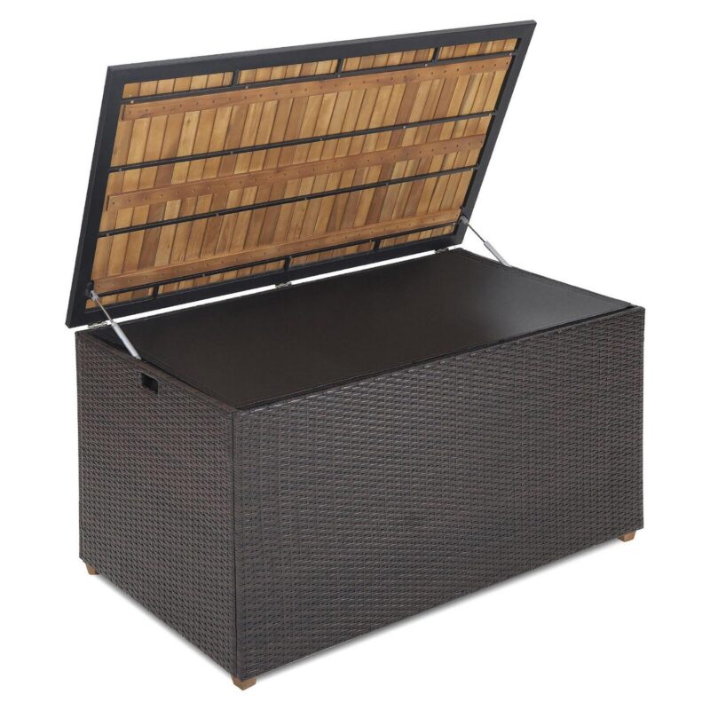 Gymax 134 Gallon Patio Wicker Storage Deck Box w/ Solid Acacia Wood Backyard - Image 10