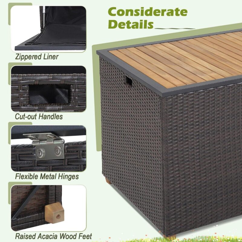Gymax 134 Gallon Patio Wicker Storage Deck Box w/ Solid Acacia Wood Backyard - Image 9