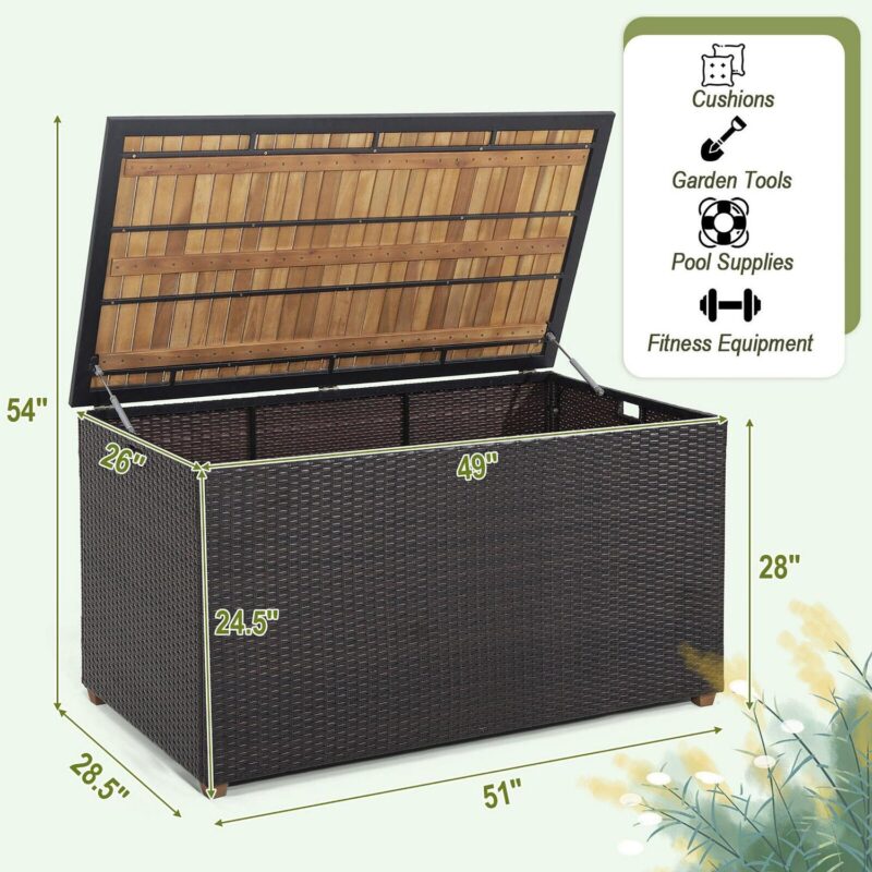 Gymax 134 Gallon Patio Wicker Storage Deck Box w/ Solid Acacia Wood Backyard - Image 2