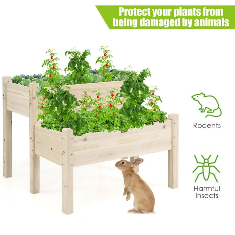 Gymax 2 Tier Wooden Raised Garden Bed Elevated Planter Box w/Legs Drain Holes - Image 6