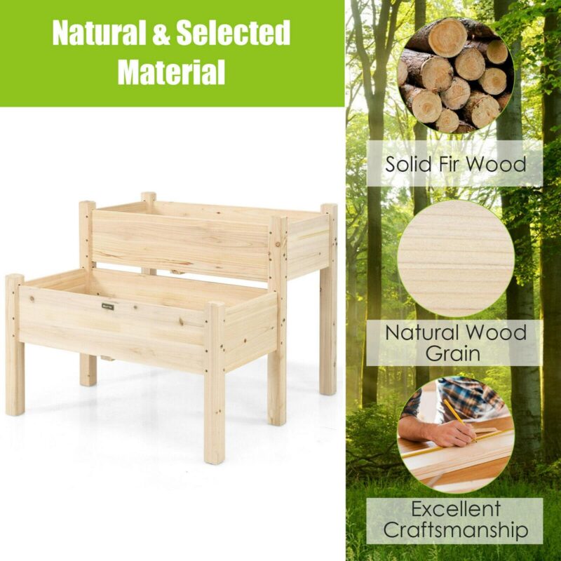 Gymax 2 Tier Wooden Raised Garden Bed Elevated Planter Box w/Legs Drain Holes - Image 8