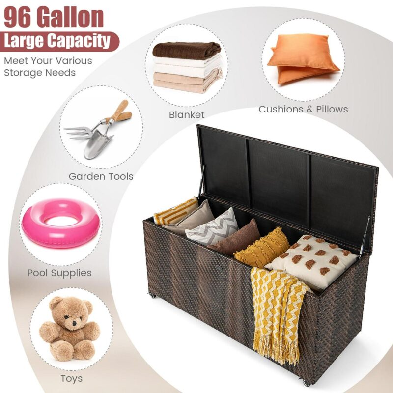 Gymax 2-in-1 PE Wicker Outdoor Storage Box Furniture Deck Box Garden Tools Mix Brown - Image 5