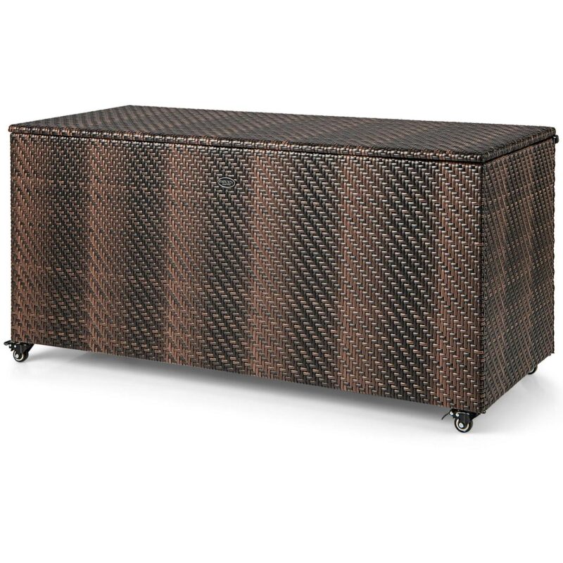 Gymax 2-in-1 PE Wicker Outdoor Storage Box Furniture Deck Box Garden Tools Mix Brown - Image 10