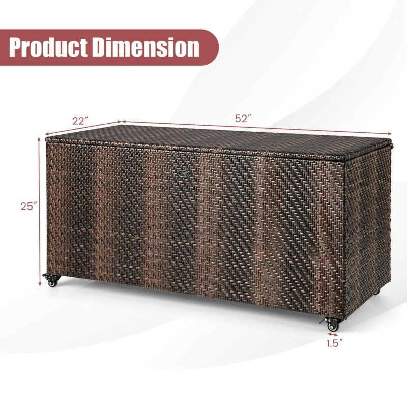 Gymax 2-in-1 PE Wicker Outdoor Storage Box Furniture Deck Box Garden Tools Mix Brown - Image 2