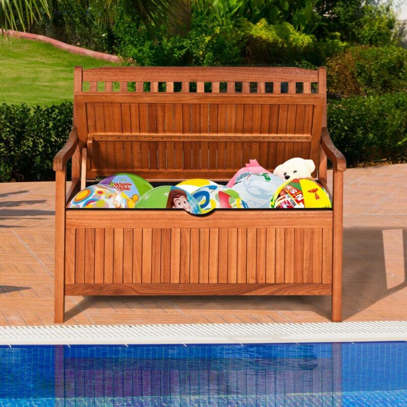 Gymax 42'' Storage Bench Solid Wood Seating Container Deck Box Tools Toys W/Backrest - Image 4