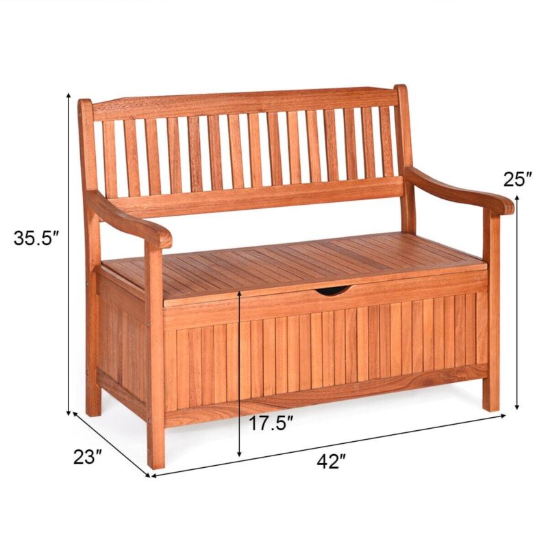 Gymax 42'' Storage Bench Deck Box Solid Wood Seating Container Tools Toys W/Backrest - Image 5