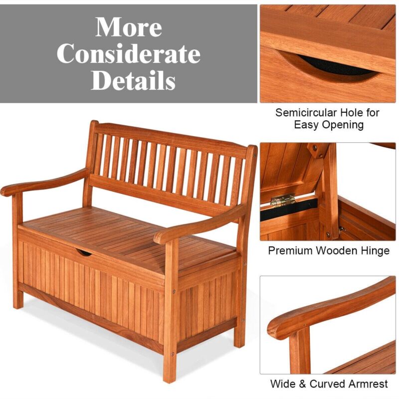 Gymax 42'' Storage Bench Deck Box Solid Wood Seating Container Tools Toys W/Backrest - Image 9