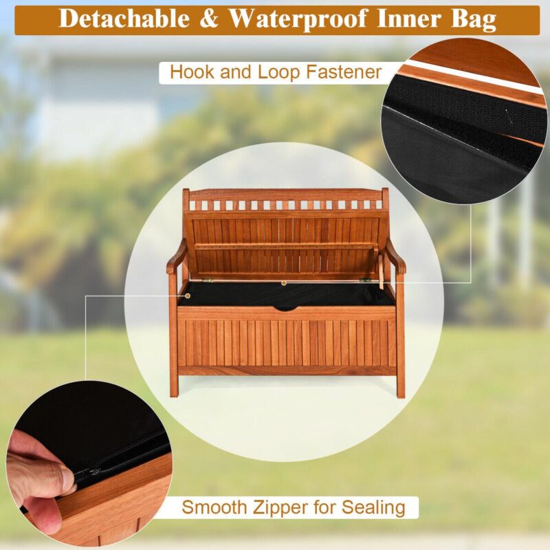 Gymax 42'' Storage Bench Deck Box Solid Wood Seating Container Tools Toys W/Backrest - Image 8