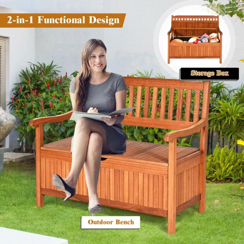 Gymax 42'' Storage Bench Solid Wood Seating Container Deck Box Tools Toys W/Backrest - Image 6