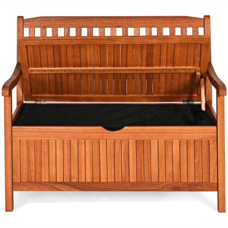 Gymax 42'' Storage Bench Deck Box Solid Wood Seating Container Tools Toys W/Backrest - Image 10