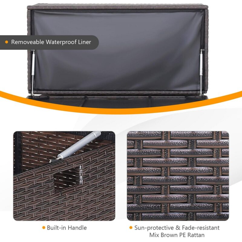 Gymax 50 Gallon Patio PE Wicker Storage Box Rattan Deck Bin w/ Waterproof Liner and Wheels - Image 7