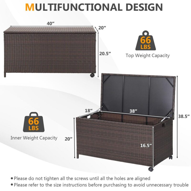 Gymax 50 Gallon Patio PE Wicker Storage Box Rattan Deck Bin w/ Waterproof Liner and Wheels - Image 2