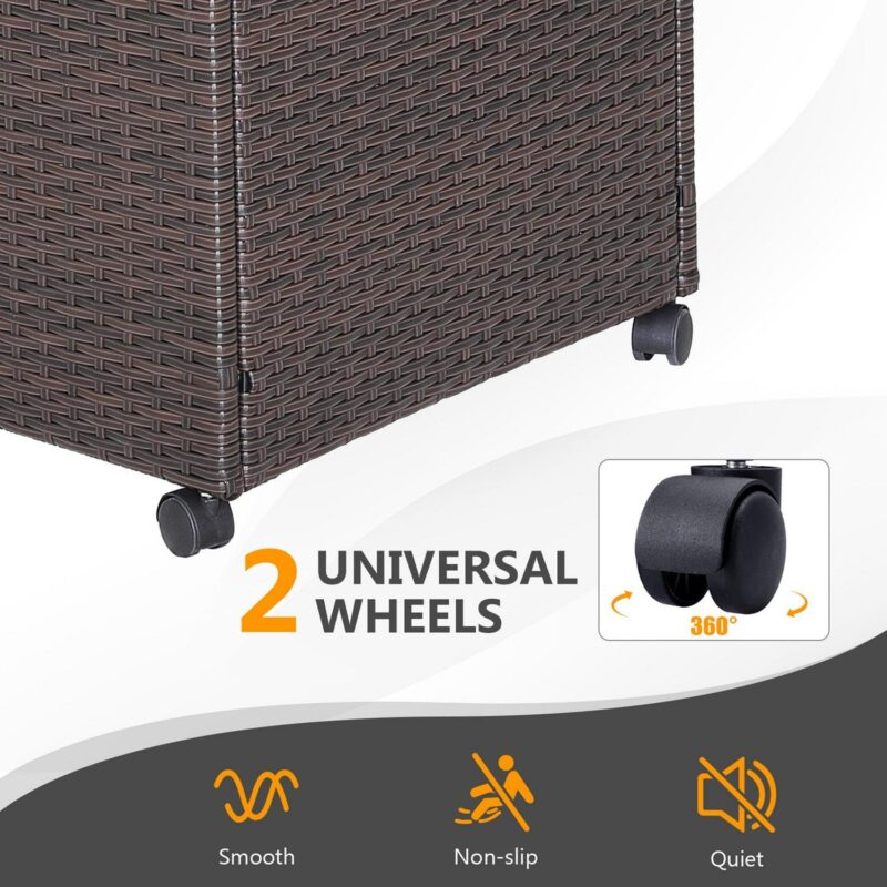 Gymax 50 Gallon Patio PE Wicker Storage Box Rattan Deck Bin w/ Waterproof Liner and Wheels - Image 5