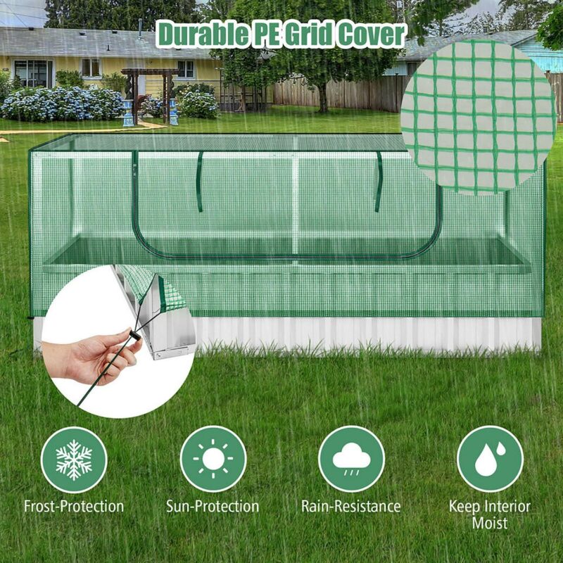 Gymax 69'' x 36'' x 28'' Galvanized Raised Garden Bed w/ Cover Roll-up Window Greenhouse - Image 7