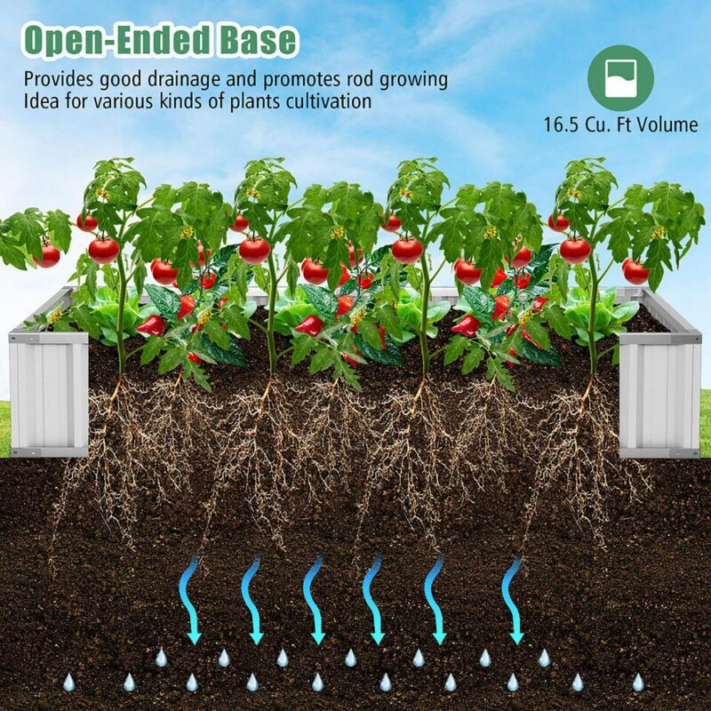 Gymax 69'' x 36'' x 28'' Galvanized Raised Garden Bed w/ Cover Roll-up Window Greenhouse - Image 8