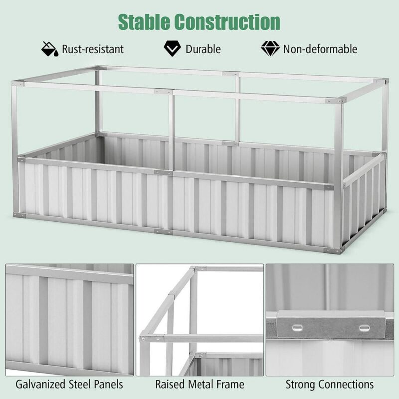 Gymax 69'' x 36'' x 28'' Galvanized Raised Garden Bed w/ Cover Roll-up Window Greenhouse - Image 10