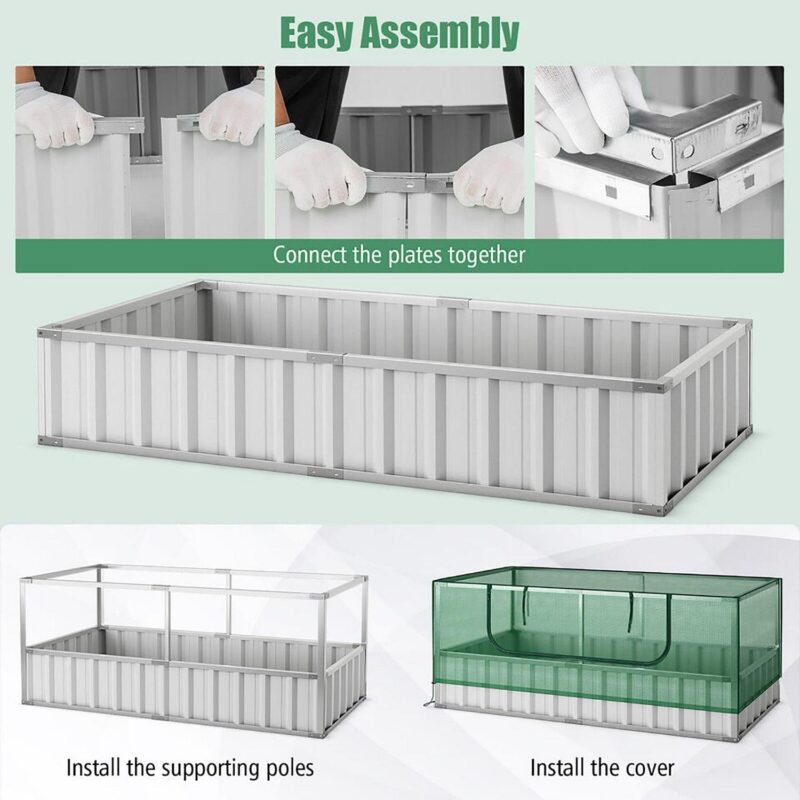 Gymax 69'' x 36'' x 28'' Galvanized Raised Garden Bed w/ Cover Roll-up Window Greenhouse - Image 5