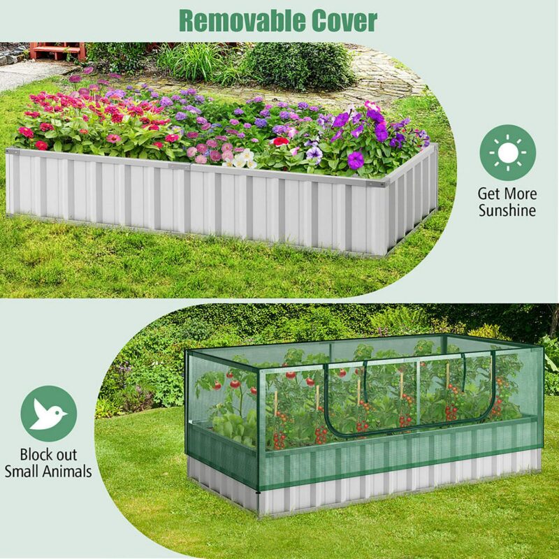 Gymax 69'' x 36'' x 28'' Galvanized Raised Garden Bed w/ Cover Roll-up Window Greenhouse - Image 9