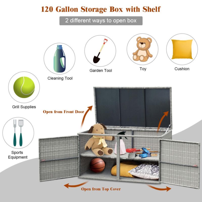 Gymax 88 Gallon Rattan Storage Box Outdoor Patio Container Seat w/ Shelf Door - Image 9