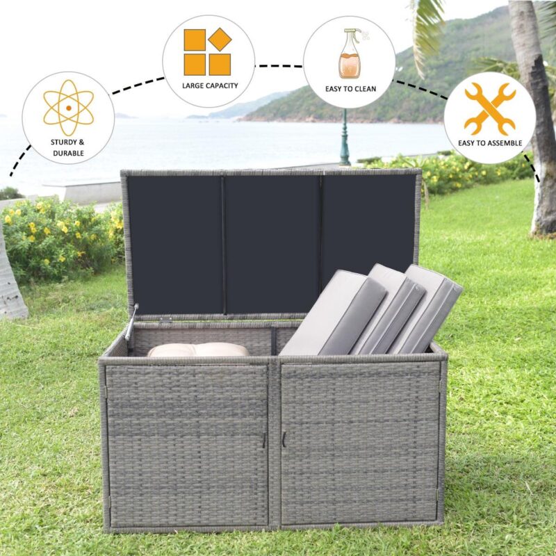 Gymax 88 Gallon Rattan Storage Box Outdoor Patio Container Seat w/ Shelf Door - Image 8