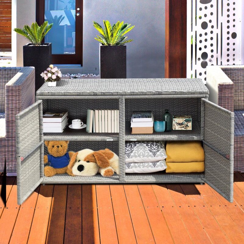Gymax 88 Gallon Rattan Storage Box Outdoor Patio Container Seat w/ Shelf Door - Image 3