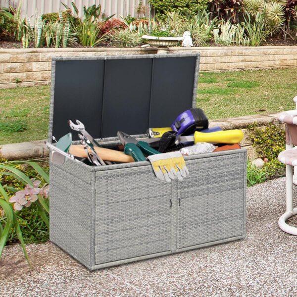 Gymax 88 Gallon Rattan Storage Box Outdoor Patio Container Seat w/ Shelf Door