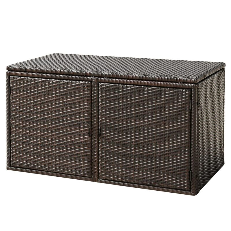 Gymax 88 Outdoor Gallon Rattan Storage Box Patio Container Seat w/ Door Brown - Image 2