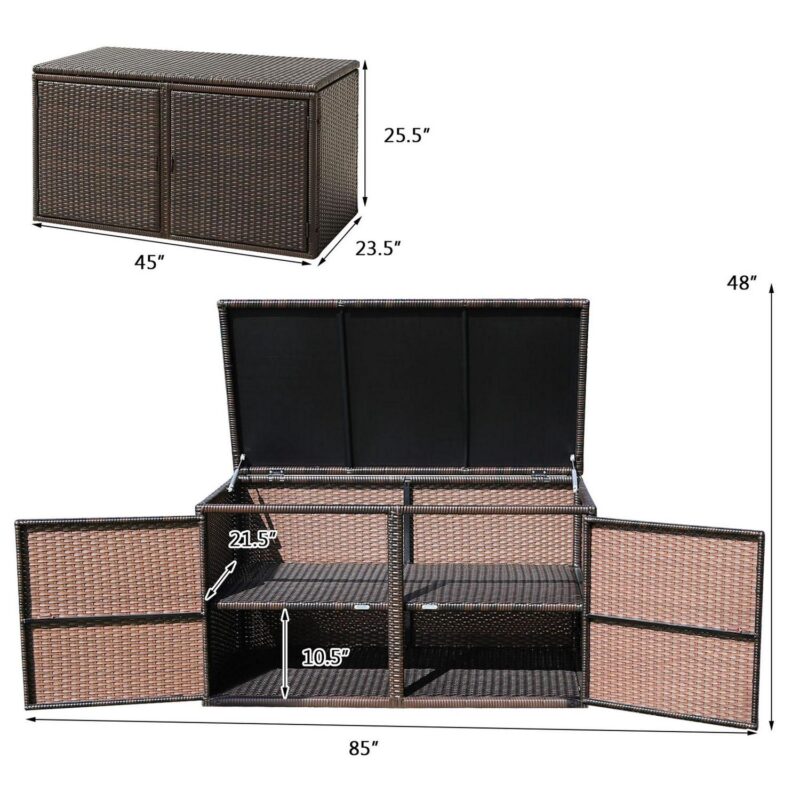 Gymax 88 Outdoor Gallon Rattan Storage Box Patio Container Seat w/ Door Brown - Image 4