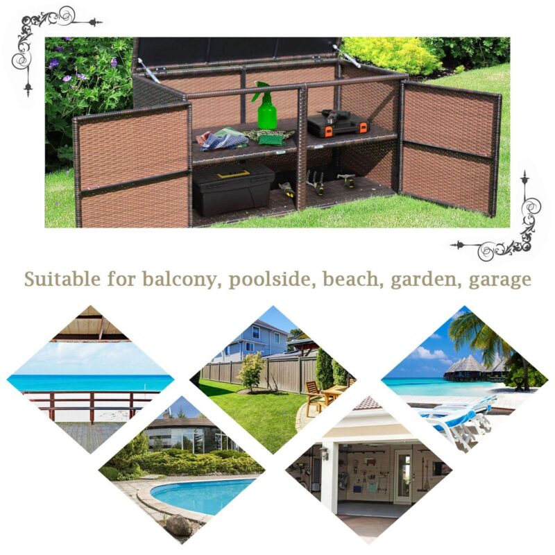 Gymax 88 Outdoor Gallon Rattan Storage Box Patio Container Seat w/ Door Brown - Image 9