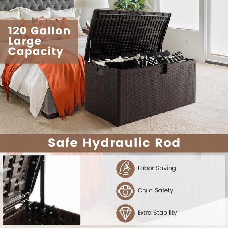 Gymax Patio 120 Gallon Water-proof Deck Box Outdoor Resin Storage Box for Toys - Image 6