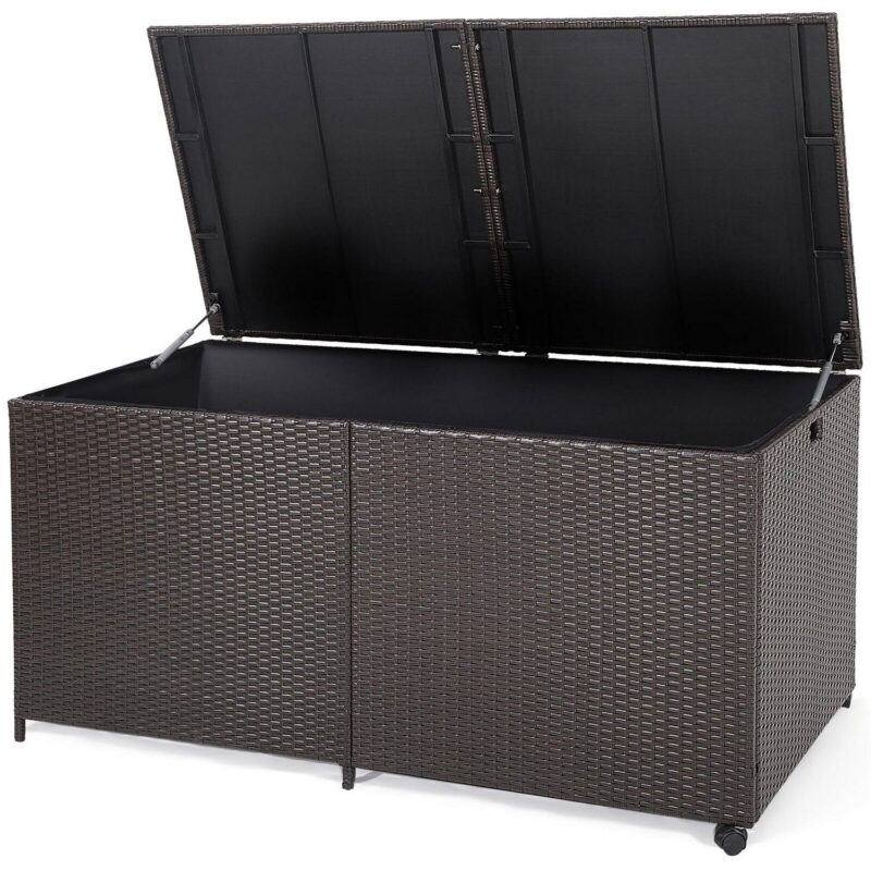 Gymax Patio 175 Gallon Rattan Wicker Storage Deck Box Container Wheels w/ Liner Garden - Image 10