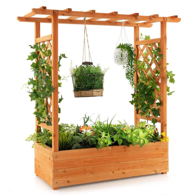 Gymax Raised Garden Bed Planter Box w/ Side and Top Trellis for Vine Climbing Plants - Image 10