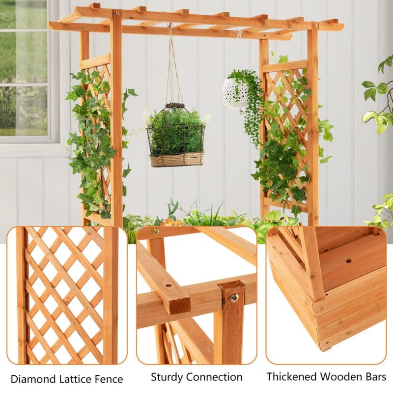 Gymax Raised Garden Bed Planter Box w/ Side and Top Trellis for Vine Climbing Plants - Image 9
